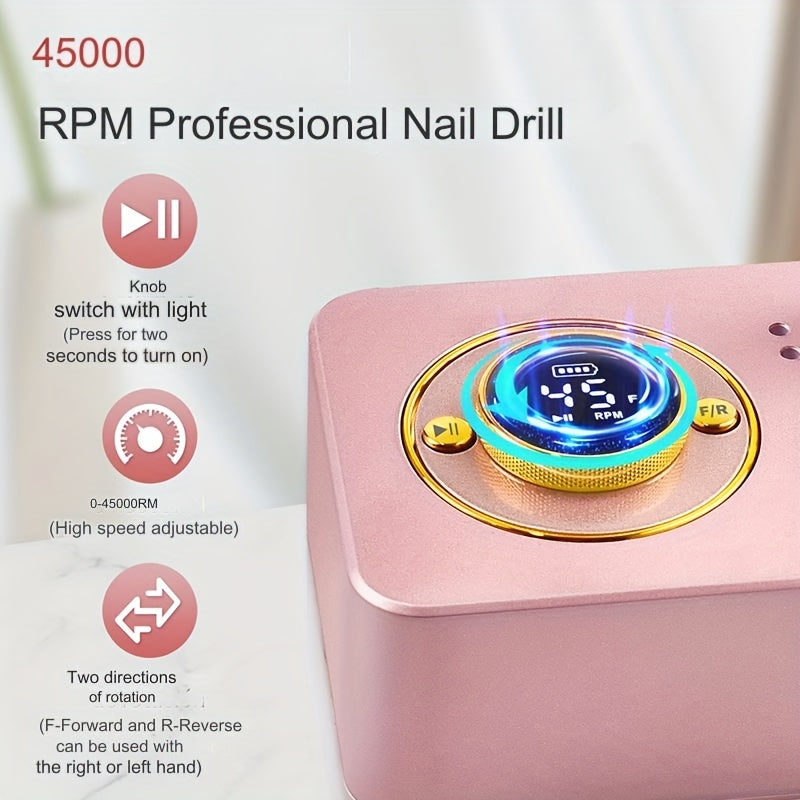 35000rpm Professional Electric Nail Drill Machine, High-Speed Nail Art Drill Set, All-in-One Acrylic, Gel Removal & Polishing Drill with LED, Precision Manicure & Pedicure Set, Multifunctional Manicure Tool for Salon And Home